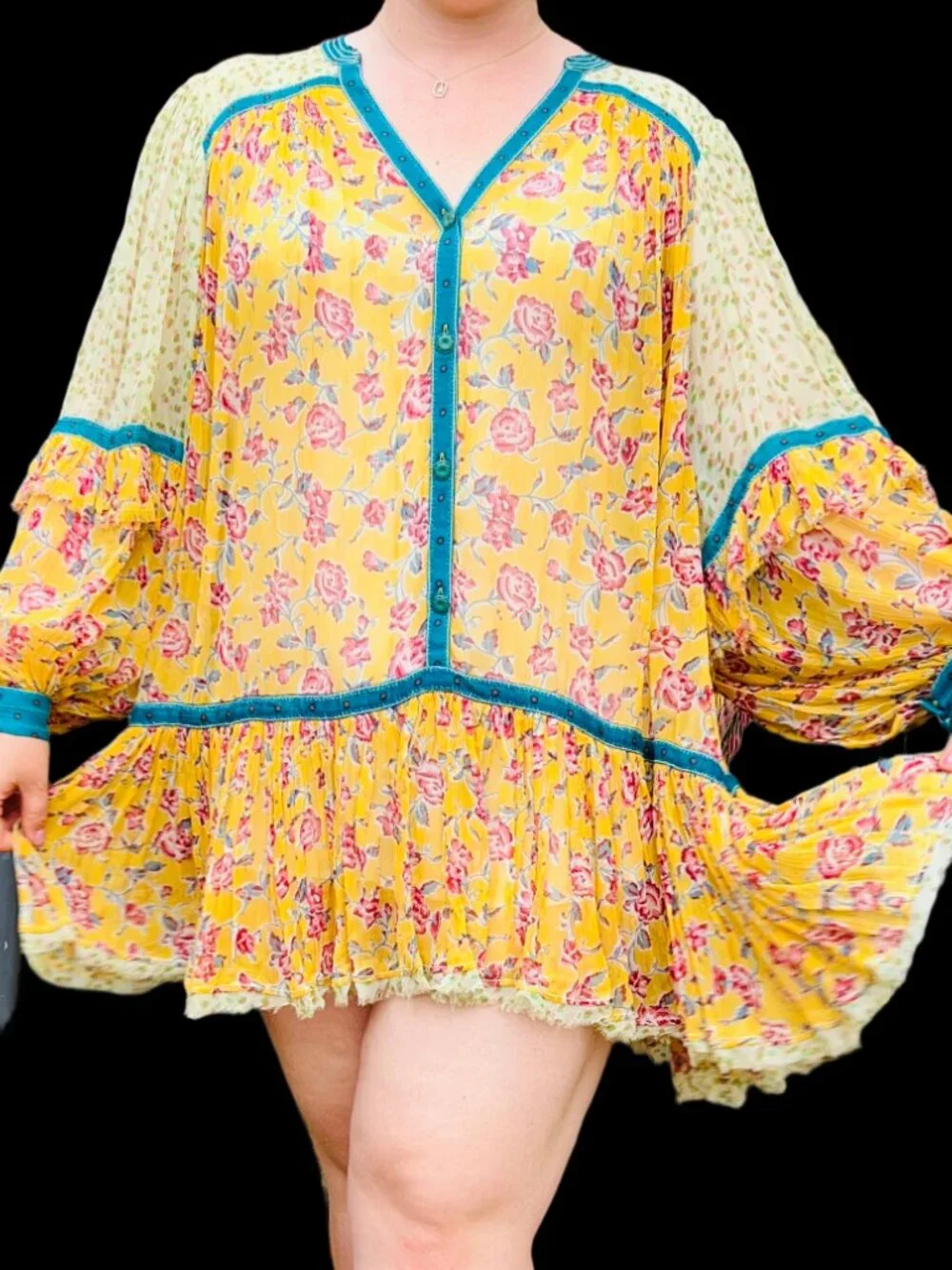 Free People Flowy Silk Floral Print Tunic Dress, Slip Included - Picture 3 of 5